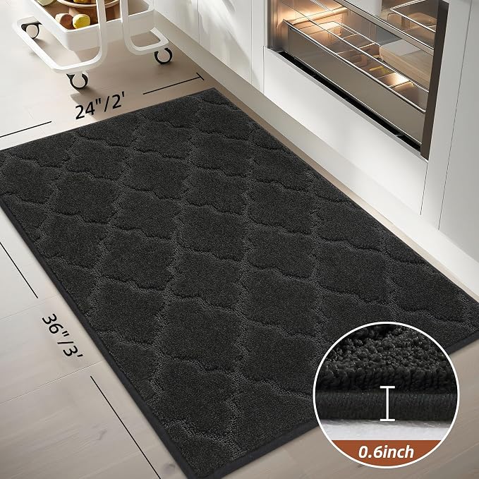 COSY HOMEER Kitchen Rugs 24"x36" Non-Slip Washable Kitchen Mats for Floor Absorbent Kitchen Carpet Soft Rugs for Kitchen,Sink Mat,Entrance,Area Rug,Black