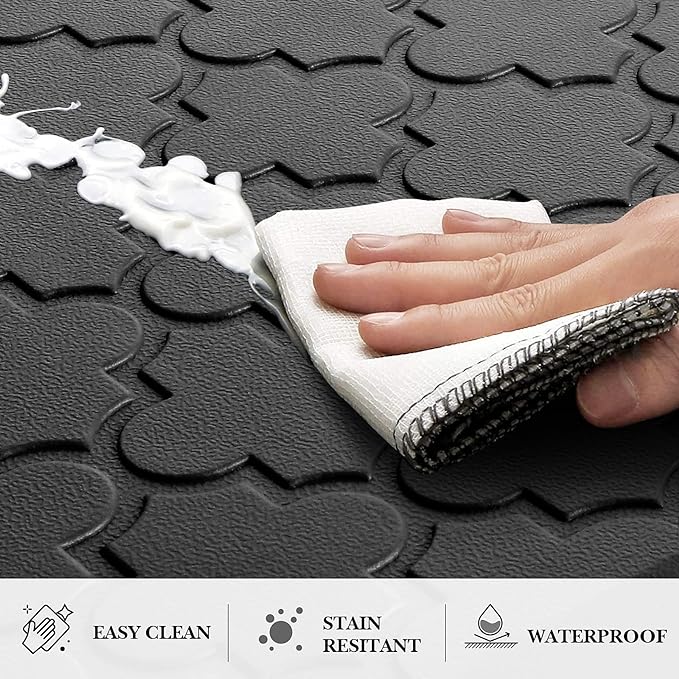 Kitchen Mat [2 PCS] Cushioned Anti-Fatigue Floor Mat Water Resistant Non-Skid Kitchen Mats and Rugs Ergonomic Comfort Foam Kitchen Rugs Standing Mat for Floor Office Sink (Black,20"x30"+20"x47")