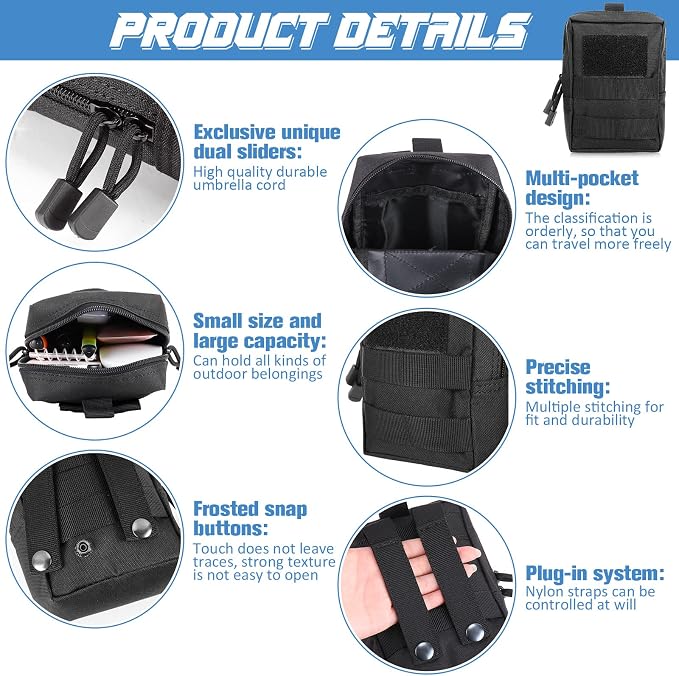 8 Pcs Molle Pouches Tactical Molle Pouch Vest Pouch Cell Phone Belt Pouch Waterproof Waist Bag Pack Utility EDC Pouch Bag Compact Accessories Gadget Pocket Organizer
