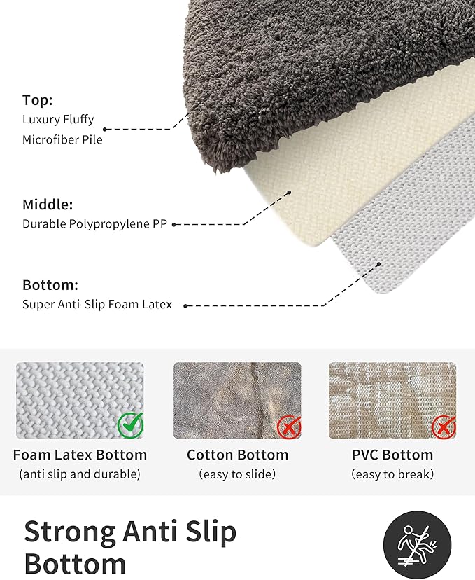 ILANGO Dark Gray Toilet Rugs U Shaped 22" × 24" Non Slip & Super Absorbent Extra Thick Soft, Washable Bath Mats for Bathroom Floor, Microfiber Plush Shaggy Contour Bath Rugs for Toilet,Dry Quick