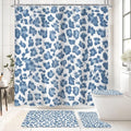 4 PCS Blue Leopard Print Shower Curtain Set 72Wx72H,Toilet Lid Cover,Non-Slip Rugs and U-Shaped Mat,Cheetah Wild Bathroom Sets with Rugs Shower Accessories 12 Hooks for Bathroom Decor
