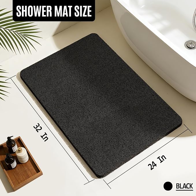 Joyhalo Shower Mat Bathtub Mat Non Slip, Bathmats Non Slip, Quick Drying Foot Scrubber Loofah Mats for Shower, Tub, Bathroom, Home, 32x24inch, Black