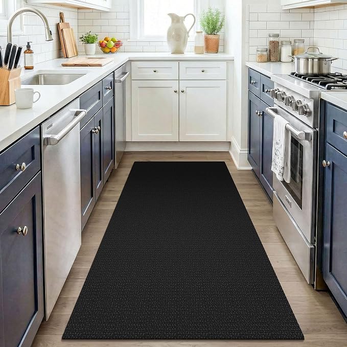 KOZYFLY Black Washable 3x4 Woven Entry Area Rug, Braided Throw Rugs for Entryway, Non Slip Door Mat Indoor Outdoor Entrance, Front Porch Foyer Carpet for Kitchen, mudroom, Bathroom, Black/Dark Grey