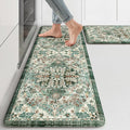 KIMODE Kitchen Mats Cushioned Anti Fatigue, Boho Oriental Kitchen Rugs 17"x47"+17"x29", Non Slip Kitchen Mats for Floor, Padded Kitchen Floor Mats for Sink Laundry Office Desk Green Multi