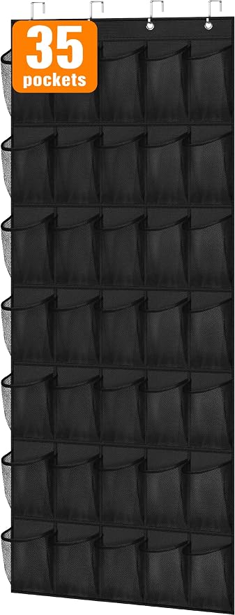 MISSLO 35 Large Pockets Over the Door Shoe Rack for Door Sturdy Oxford Over the Door Shoe Organizer Closet Hanging Shoe Holder Hanger