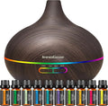 InnoGear Aromatherapy Diffuser & 10 Essential Oils Set, 400ml Diffuser Ultrasonic Diffusers for Home Cool Mist Humidifier with 4 Timers 7 Colors Light Waterless Auto Off, Dark Wood Grain