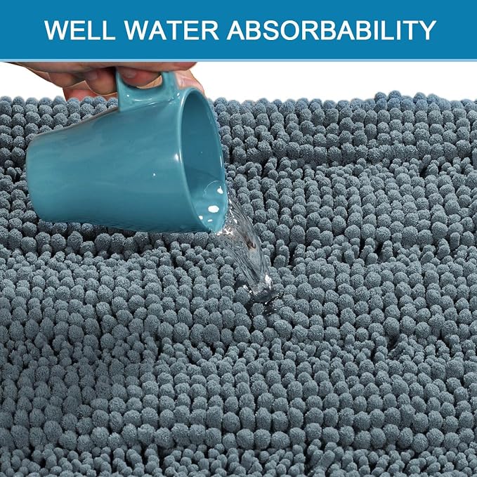 Non Slip Thick Shaggy Chenille Bathroom Rug Mat Set Extra Soft and Absorbent Striped Floor Rugs, 2 Piece, Machine-Washable