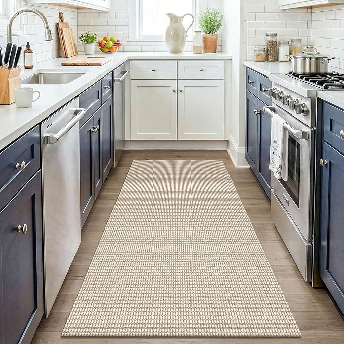KOZYFLY Washable 3x4 Entry Area Rug, Braided Throw Rugs for Entryway, Non Slip Door Mat Indoor Outdoor Entrance, Front Porch Foyer Carpet for Kitchen, mudroom, Bathroom, Ivory/Camel/Brown