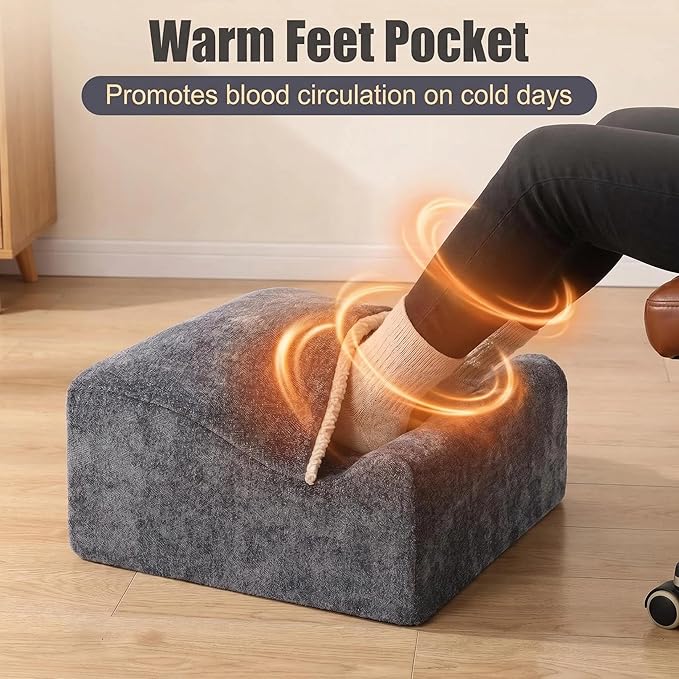 Foot Rest for Under Desk at Work, Office Footrest with Warm Feet Pocket,Ergonomic Under Desk Footrest with Washable Cover, Stool for Office Chair & Back &Pain Relief (Dark Gray+)