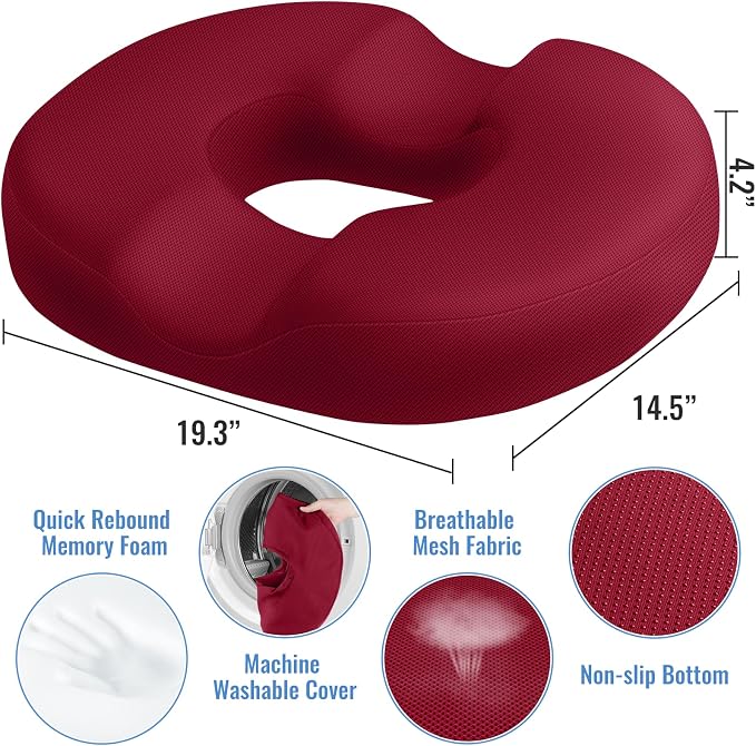 CloudBliss Donut Pillow Stadium Seat Cushion for Tailbone Pain Relief and Hemorrhoids, Memory Foam Seat Chair Cushion, Portable Seat Cushions for Bleachers, Car, Home & Office