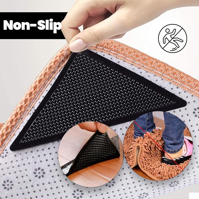 Muddy Mat® Heavy Duty Non-Slip Reusable Rug Corner Pads - Double-Sided Adhesive Pad for Corners and Sides on Hardwood Floors, Area Rugs - Keep Your Rug in Place (Pack of 4)