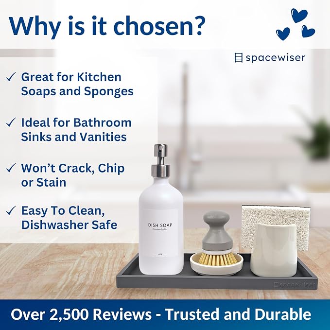 Spacewiser Countertop and Vanity Tray - 2 PC Large 11.7" Silicone Bathroom Trays, Counter Organizer, Dish Soap Sponge Holder Kitchen Sink Tray Organizer, Sink Caddy Toothbrush Key Kitchen Soap Trays