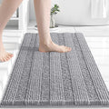 Grandaily Chenille Striped Bathroom Rugs 36x24, Extra Thick and Absorbent Bath Mats, Non-Slip Soft Plush Shaggy Shower Carpet, Machine Wash Dry, Bath Rug for Bathroom, (Large, Light Grey)