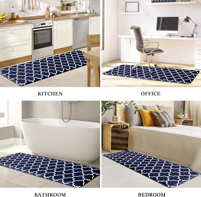 WISELIFE Anti Fatigue Floor Mat - 4/5 Inch Thick Kitchen Mat Non Slip Waterproof Heavy Duty Ergonomic Comfort Mat Durable for Home, Office, Sink, Laundry,(22" x 72", Blue)