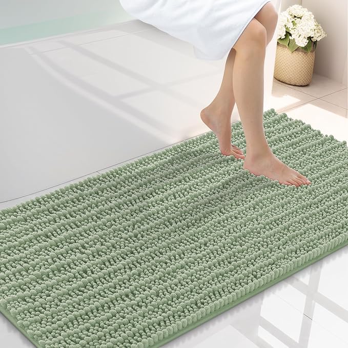 Smiry Bathroom Rugs Mat 44x24, Extra Soft Absorbent Chenille Bath Rugs, Non Slip Rubber Backing Machine Washable Quick Dry Bath Mats for Bathroom Floor, Tub, Shower, Home Decor Accessories, Sage Green