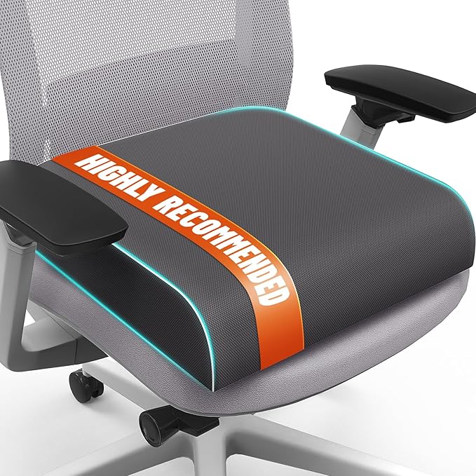 SweetSlubr Seat Cushion for Tailbone Pain Relief, Office Chair Cushion, Memory Foam Large Chair Cushion with Non-Slip Cover for Soft Support at Office Chair, Car Seat, Airplane Grey/XLarge