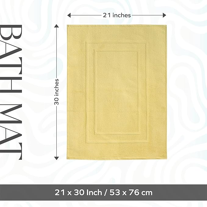 Feather & Stitch 2 Piece Towel Like Bath Mats (30x21 Inch) 100% Cotton Terry Bath Mats, Bathroom Shower Floor Mats [NOT A Bathroom Rug], Soft Absorbent Washable Mats - Yellow