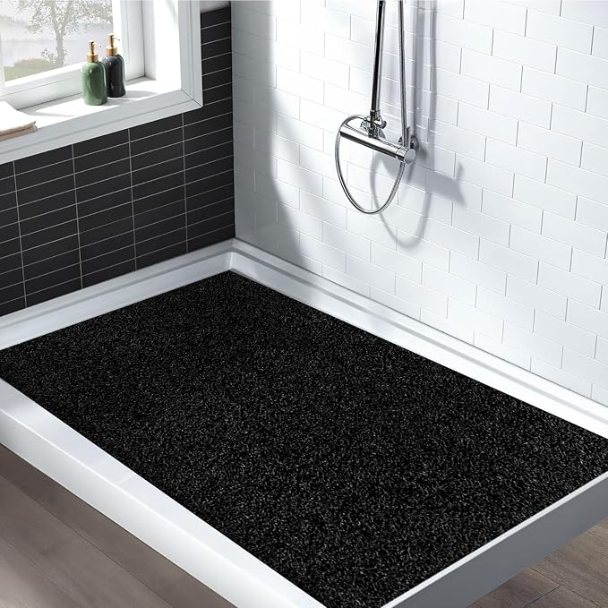 Shower Mat Non Slip: 47.2 x 31.5 Inch Extra Large Shower Mats for Inside Shower with Drain Hole - Soft PVC Loofah Anti Slip Shower Stall Mat for Walk-in Shower and Bathroom, Quick Drying