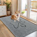 OLANLY Dog Door Mat for Muddy Paws 54x32, Paw Print Design, Absorbs Moisture and Dirt, Absorbent Non-Slip Washable Doormat, Quick Dry Chenille Mud Mat for Dogs, Entry Indoor Entryway Carpet, Grey