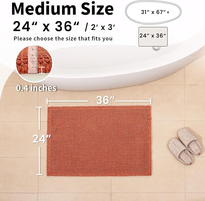 Waffle Bath Mat - Boho Bathroom Rugs Non Slip Washable, Super Absorbent & Quick Dry, Soft Bath Mat Farmhouse Bathroom Decor, 24'' x 36'', Dirty Orange
