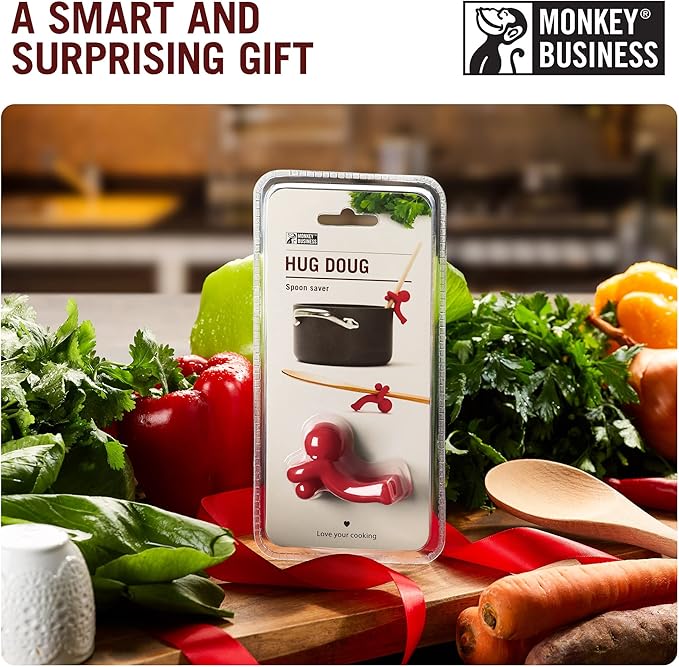 Hug Doug Spoon Saver | Spoon Holder and Lid Lifter Stopping The Spoon from Falling in | Silicone Spoon Rest | Stove Spoon Holder | Cool Kitchen Gadgets & Cute Kitchen Accessories | by Monkey Business