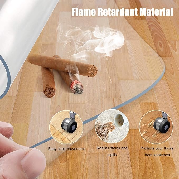 Azadx Office Chair Mat for Hardwood Floor, 63"x51" Clear Desk Chair Mat for Hardwood Floor Large Protector Floors Mats for Office Chairs, Easy Glide Rolling Plastic Floors Mats for Home Offices