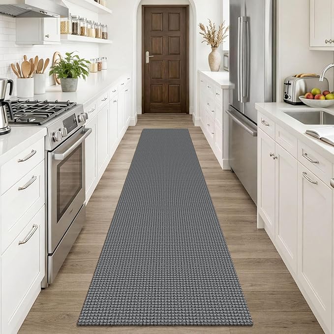 KOZYFLY Runners Rugs for Hallway 2x10, Washable Runner Rug, Woven Non Slip Kitchen Runner, Braided Entryway Rug, Floor Carpet for Entry, Aisle, Hall, Grey/Dark Grey