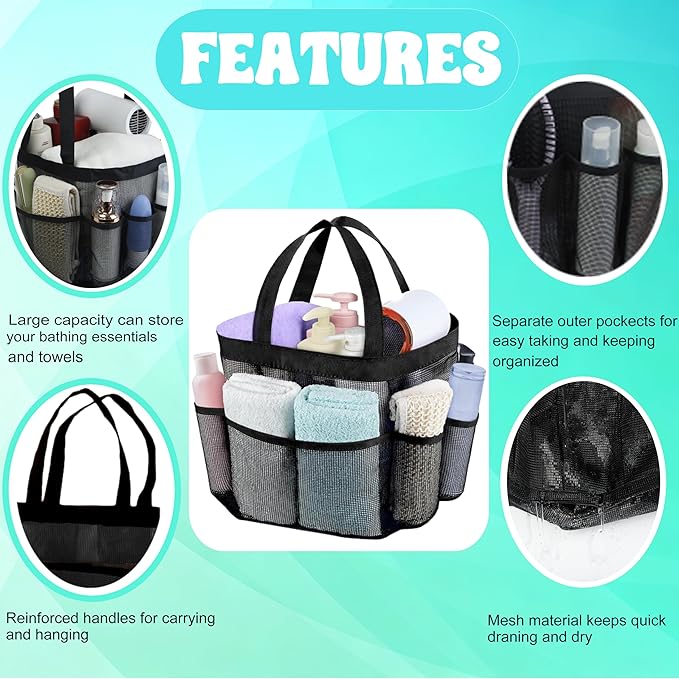 Attmu Mesh Shower Caddy Portable, Quick Dry Hanging Shower Tote Bag for College Dorm Room Essentials, Large Capacity Shower Caddy Dorm for Bathroom Gym Swimming