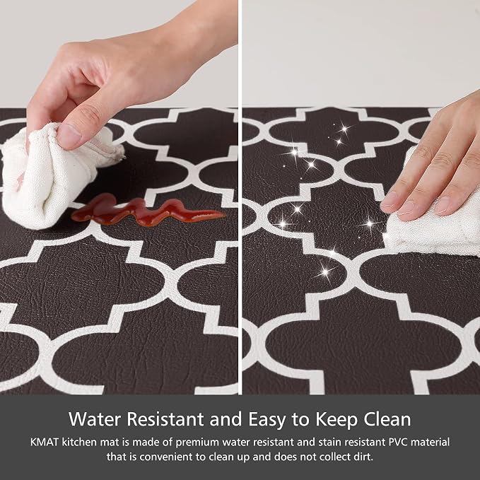 KMAT Kitchen Mat [2 PCS] Cushioned Anti-Fatigue Floor Mat, Waterproof Kitchen Mats and Rugs Heavy Duty PVC Ergonomic Comfort Standing Foam Mat for Kitchen, Floor Home, Office,Laundry,Chocolate