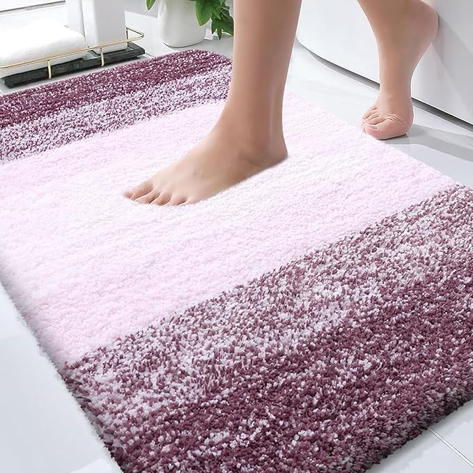 OLANLY Bathroom Rugs Mat 34x21, Extra Soft Absorbent Microfiber Bath Rugs, Rubber Backing, Quick Dry, Machine Washable Bath Mats for Bathroom Floor, Tub and Shower, Home Decor Accessories, Mauve