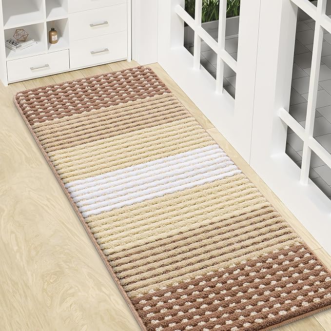 Kitinjoy Indoor Outdoor Door Mat, 47x17 Non-Slip Absorbent Dirt Trapper, Low-Profile Washable Inside Entrance Front Floor Mat, Sturdy Soft Entry Dotted Ombre Doormats for Entryway, Light Brown