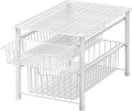 Simple Houseware Stackable Sliding Basket Organizer Drawer, White, 2-Tier