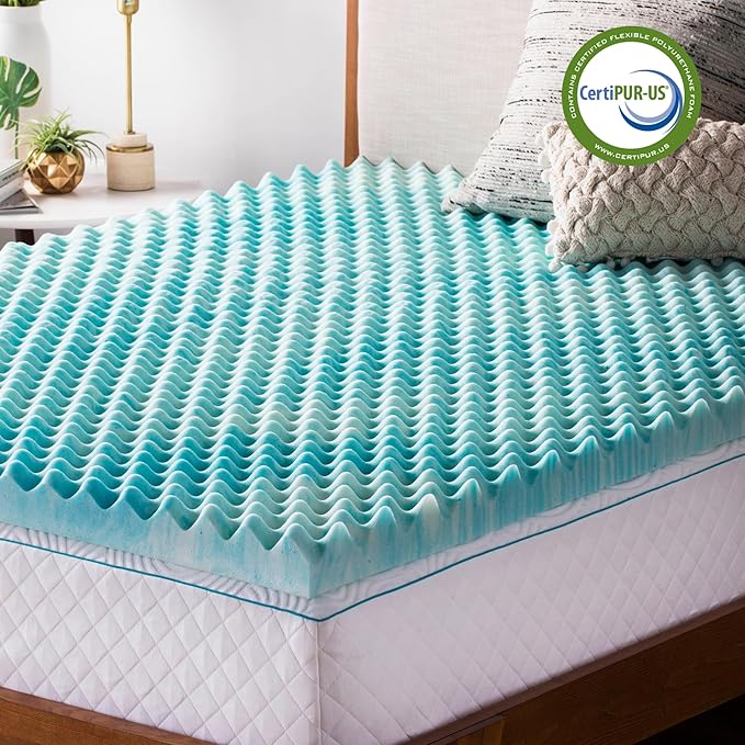 Linenspa 2 Inch Gel Memory Foam Mattress Topper – Egg Crate Style, Reversible for two feels – Promotes Airflow & Relieves Pressure Points – California King