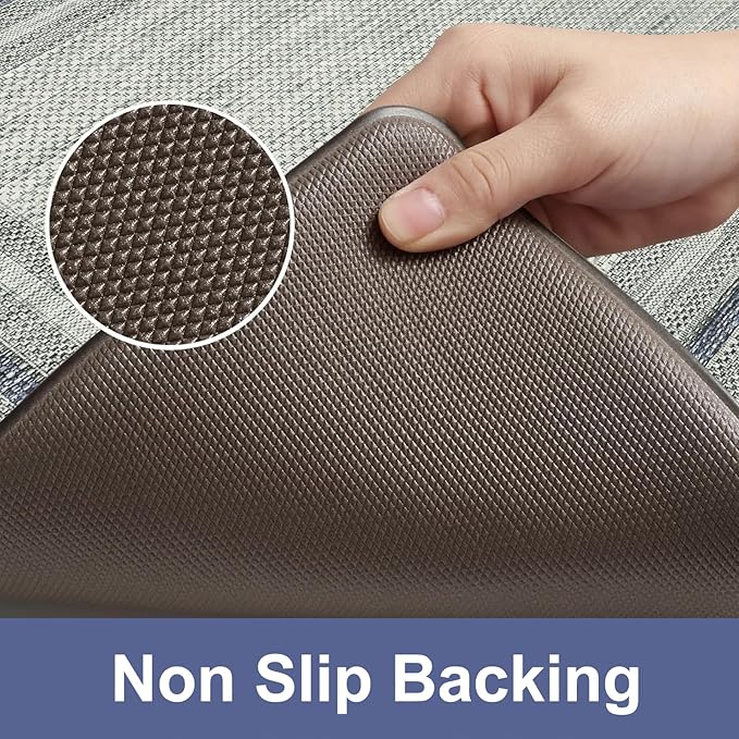 KIMODE Anti Fatigue Kitchen Mats 20"x71", Farmhouse Kitchen Rug Non Slip, Memory Foam Kitchen Floor Mats, Comfort Waterproof Kitchen Mat for Front of Sink Laundry Desk Bedroom Blue and Grey