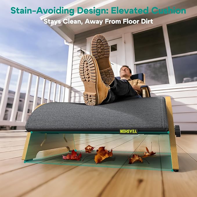 YEASHEIN Ergonomic Foot Rest Under Desk at Work, Bamboo Wood Adjustable Foot Stool Under Desk with 6 Positions, Office Footrests with Memory Foam, Leg Rest Used for Car, Home, PC Gaming Accessories