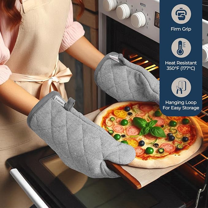 LANE LINEN Kitchen Towels and Oven Mitt Set 20 Pc - Lint Free Cotton Dish Towels for Kitchen Drying, Cozy Terry Dish Rags, Flour Sack Towels for Sourdough Bread Proofing & Quilted Pot Holders - Grey