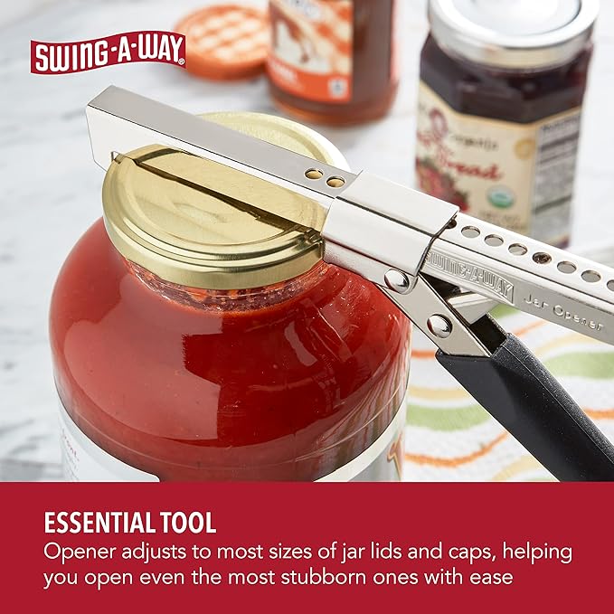 Swing-A-Way Comfort Grip Jar Opener, 7.5-Inch, Adjustable Multifunctional Stainless Steel Can Opener with Gripper, Arthritis Friendly Soft Rubber Grip Handle, Kitchen Accessories (Black)