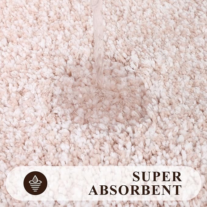 Pauwer 3 Piece Bath Mat Set, Non Slip Plush Rugs, Absorbent Shaggy Set With U-Shaped Contour Toilet Mat for Bathroom, Bedroom, Living Room - Dusty Pink