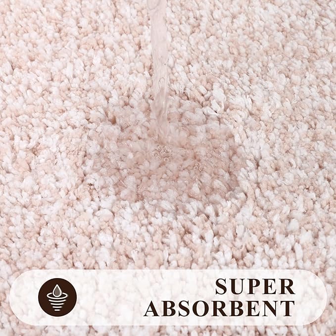 Pauwer 3-Piece Bathroom Shower Rug Set with U-Shaped Contour Toilet Mat, Absorbent Microfiber Plush Bath Mats, Non-Slip, Machine Washable Shaggy Bathroom Floor Mats, Dusty Pink