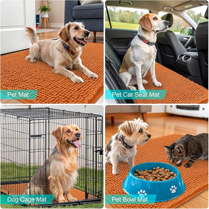 OLANLY Dog Door Mat for Muddy Paws 40x24, Absorbs Moisture and Dirt, Absorbent Non-Slip Washable Doormat, Quick Dry Chenille Mud Mat for Dogs, Entry Indoor Entryway Carpet for Inside Floor, Clay