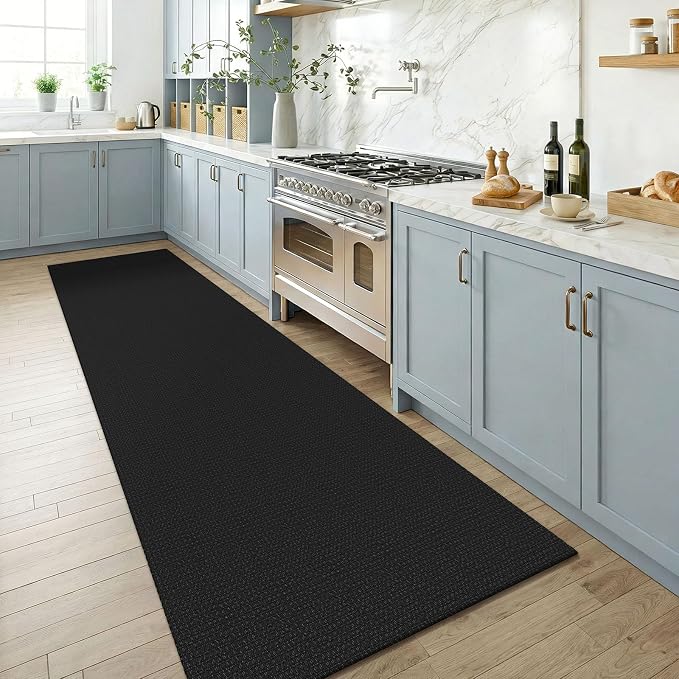 KOZYFLY Runners for Hallways 3x8 ft Washable Kitchen Runner Non Slip Rubber Backed Hall Runners Cotton Entryway Runner Rugs Floor Carpet for Indoor Backdoor Bedroom Kitchen, Black/Dark Grey