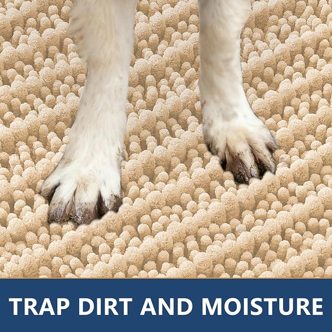 Smiry Dog Door Mat for Muddy Paws 30x20, Absorbent Dirt Trapper, Non-Slip Washable Chenille Entryway Rug for Inside Floor, Beige, Layered Pattern