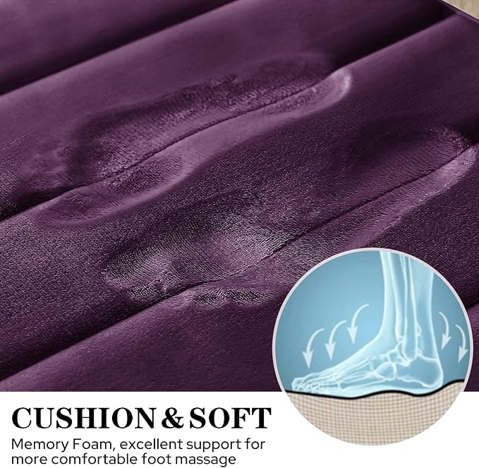 BYSURE Purple Memory Foam Bathroom Rug Set 3 Piece, Non Slip Extra Soft Absorbent Machine Washable Toilet Bath Toilet Mat (17"x24"+20"x32"+U Shape 20"x24")