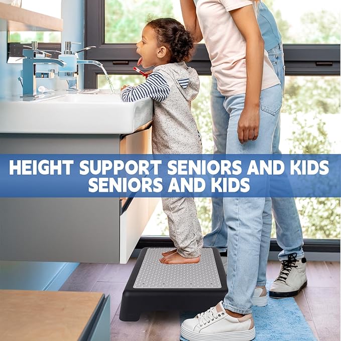 One Step Stool for Adults & Seniors, Indoor/Outdoor Portable Stair Assist, Platform Step, Non-Slip Bathroom, Step Stool for Car, Bedside, Office, Shower, Stairs, Bed, 450lbs Capacity (Grey)