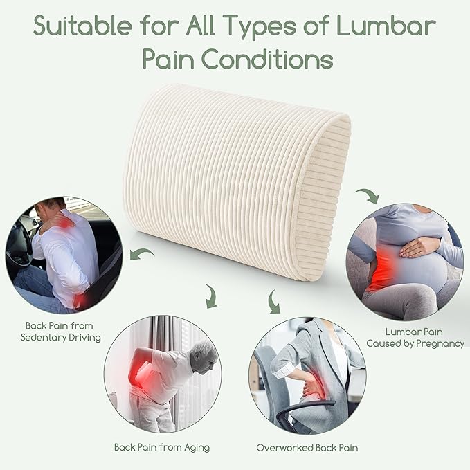 HIGOGOGO Lumbar Support Pillow for Recliner Chair/Accent Chair/Couch, Large Memory Foam Back Support Cushion for Elderly, Recliner Cushions for Back Rest, Pain Relief, Reading, Washable Cover, Beige