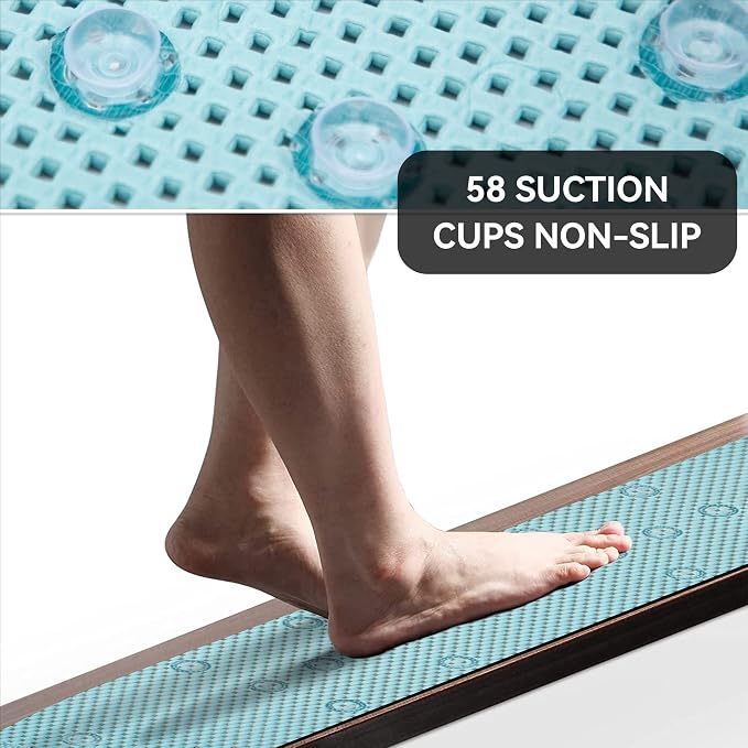 Bathtub Mat Non Slip Ivory 36” X 17” Shower Mat Soft Foam Bath Mats for Bathroom Tub, Bathtub Mat with Drain Holes, Suction Cups, Shower Mat Non Slip