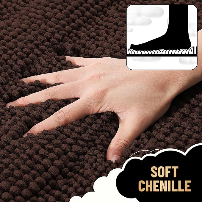 OLANLY Thick Bathroom Runner Rugs 59x24, Absorbent Chenille Striped Bath Rugs, Rubber Backing, Machine Wash Dry, Extra Long Bath Mats for Bathroom Floor, Tub and Shower, Home Decor Accessories, Brown