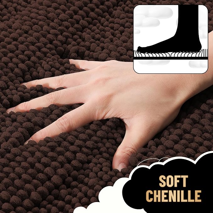 OLANLY Thick Bathroom Runner Rugs 47x20, Extra Absorbent Chenille Striped Bath Rugs, Rubber Backing, Machine Wash Dry, Long Bath Mats for Bathroom Floor, Tub and Shower, Home Decor Accessories, Brown