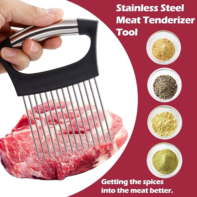 JAYVAR Extra-Large Onion Holder for Slicing, 304 Stainless Steel Large Onion Slicer with 14 Long Needles, Onions Cutter Vegetable Chopper, Tomato Cutter Slicer, Kitchen Gadgets for Evenly Slicing