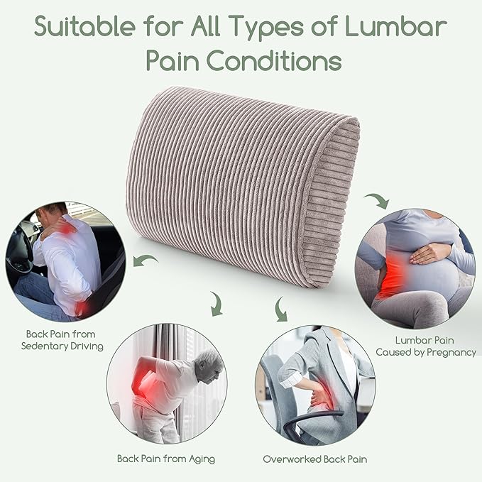 HIGOGOGO Lumbar Support Pillow for Recliner Chair/Accent Chair/Couch, Large Memory Foam Back Support Cushion for Elderly, Recliner Cushions for Back Rest, Pain Relief, Reading, Washable Cover, Grey